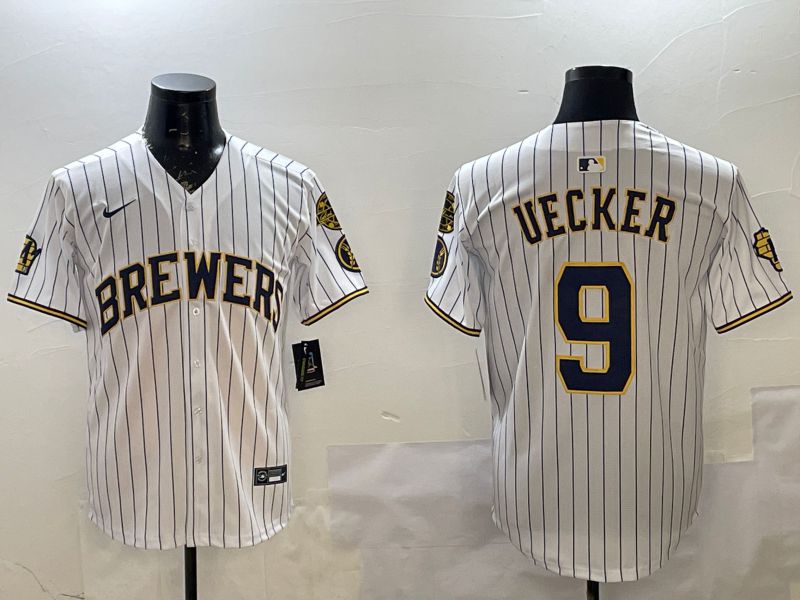 Men Milwaukee Brewers #9 Uecker White Stripe Fashion 2025 Nike MLB Jersey style 1->minnesota twins->MLB Jersey